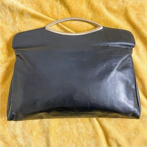 Vintage SM & Co Black leather handbag gold toned handle 80’s